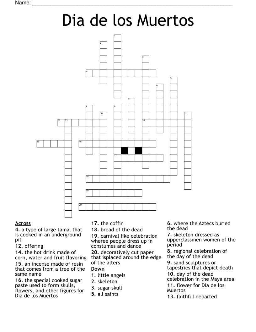 El D a De Los Muertos Word Search WordMint