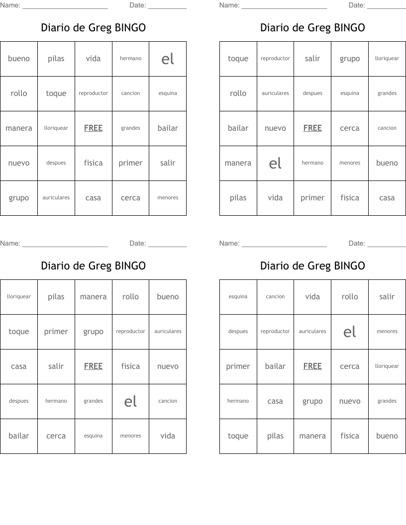 Diario de Greg BINGO