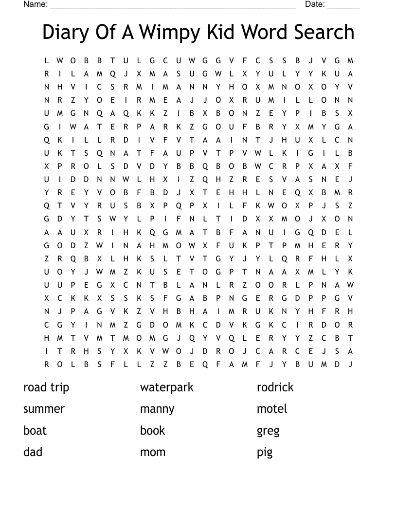 Diary Of A Wimpy Kid The Long Haul Wordsearch Puzzle WordMint