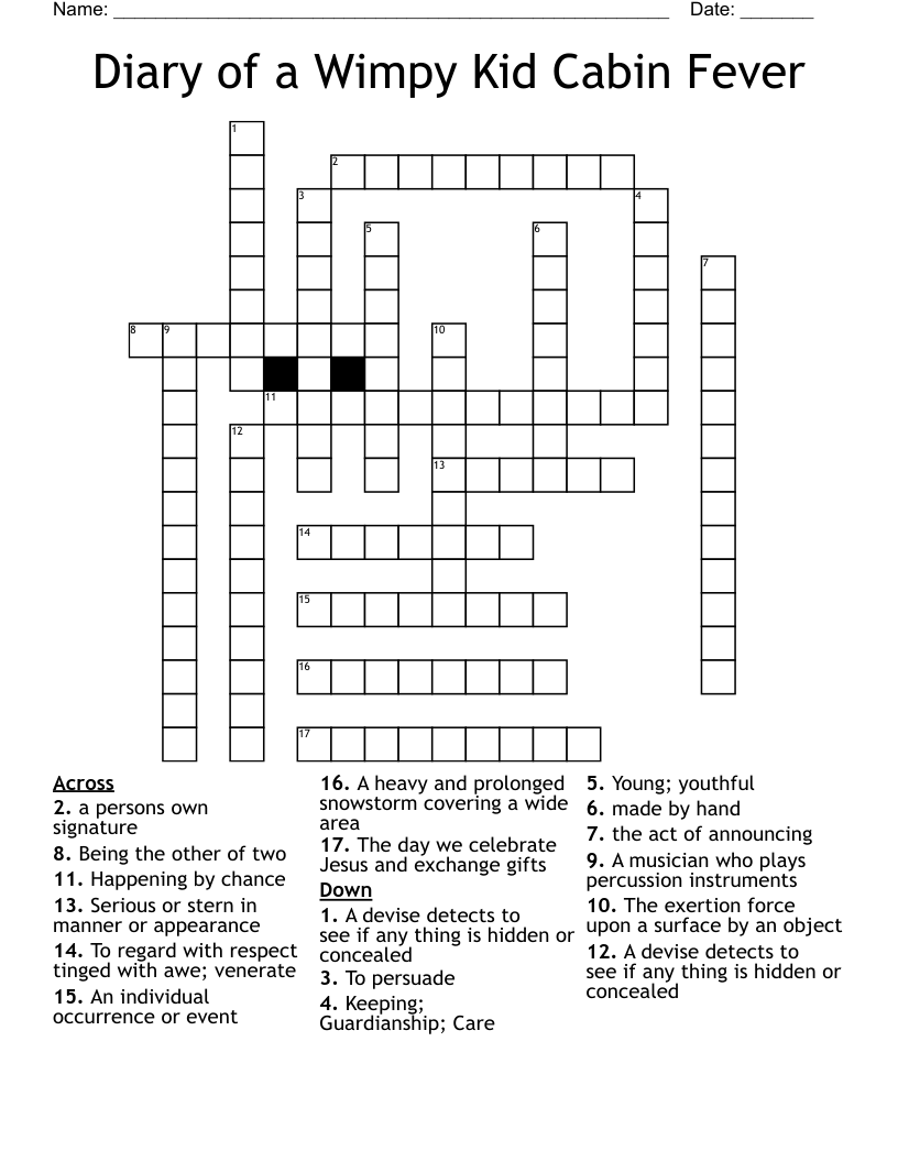 Diary of a Wimpy Kid Cabin Fever Crossword