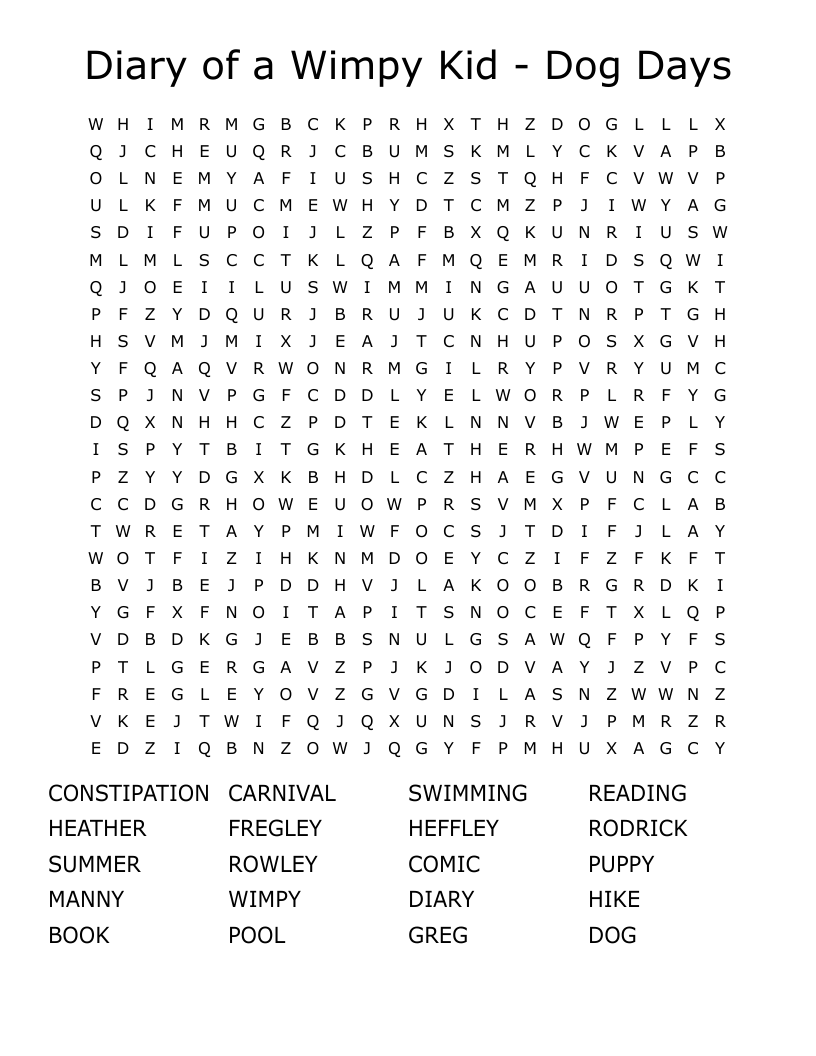 Diary Of A Wimpy Kid Word Search WordMint