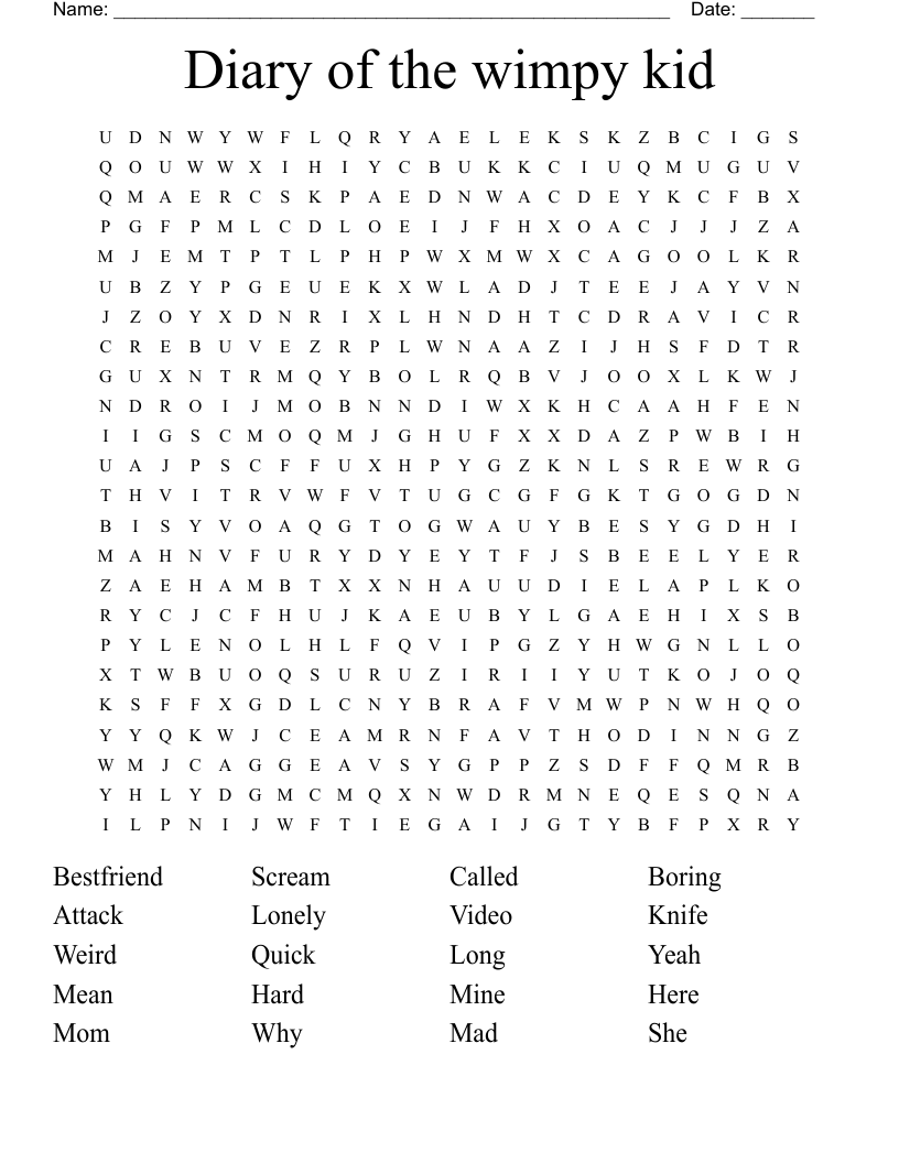 Diary of the wimpy kid Word Search