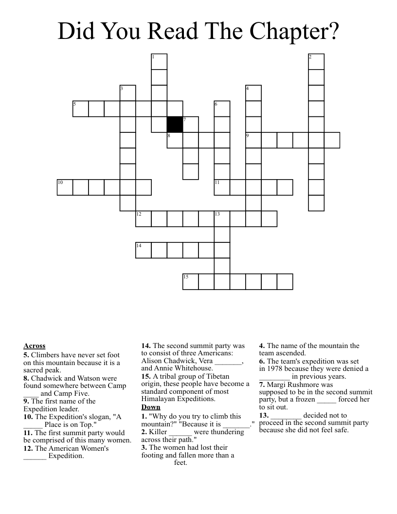 Did You Read The Chapter? Crossword