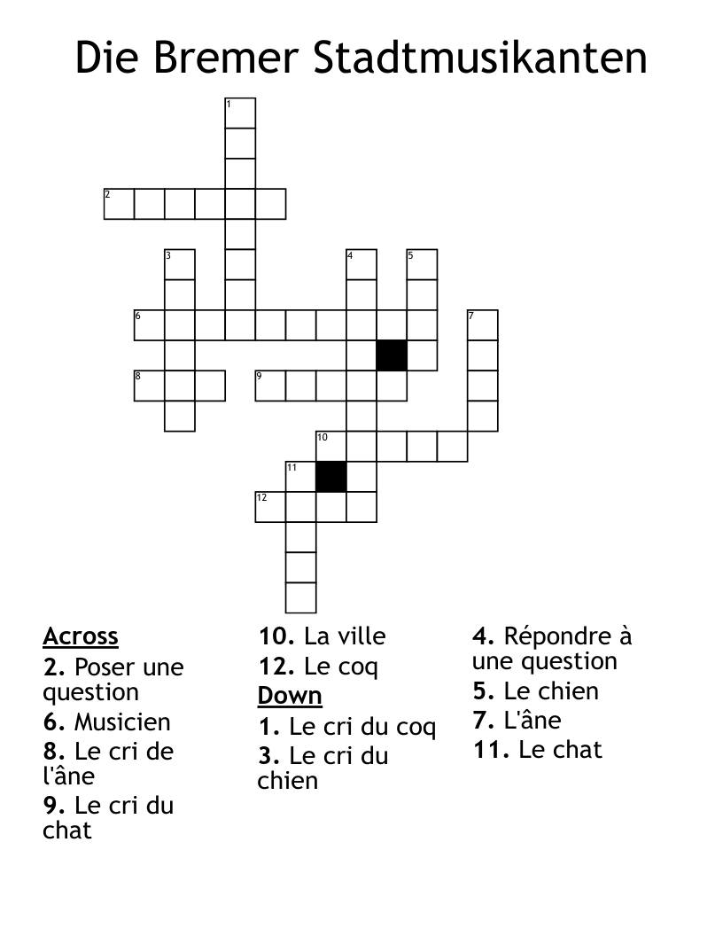 Die Bremer Stadtmusikanten Crossword