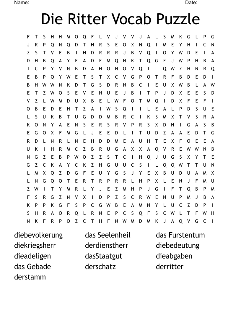 Die Ritter Vocab Puzzle Word Search