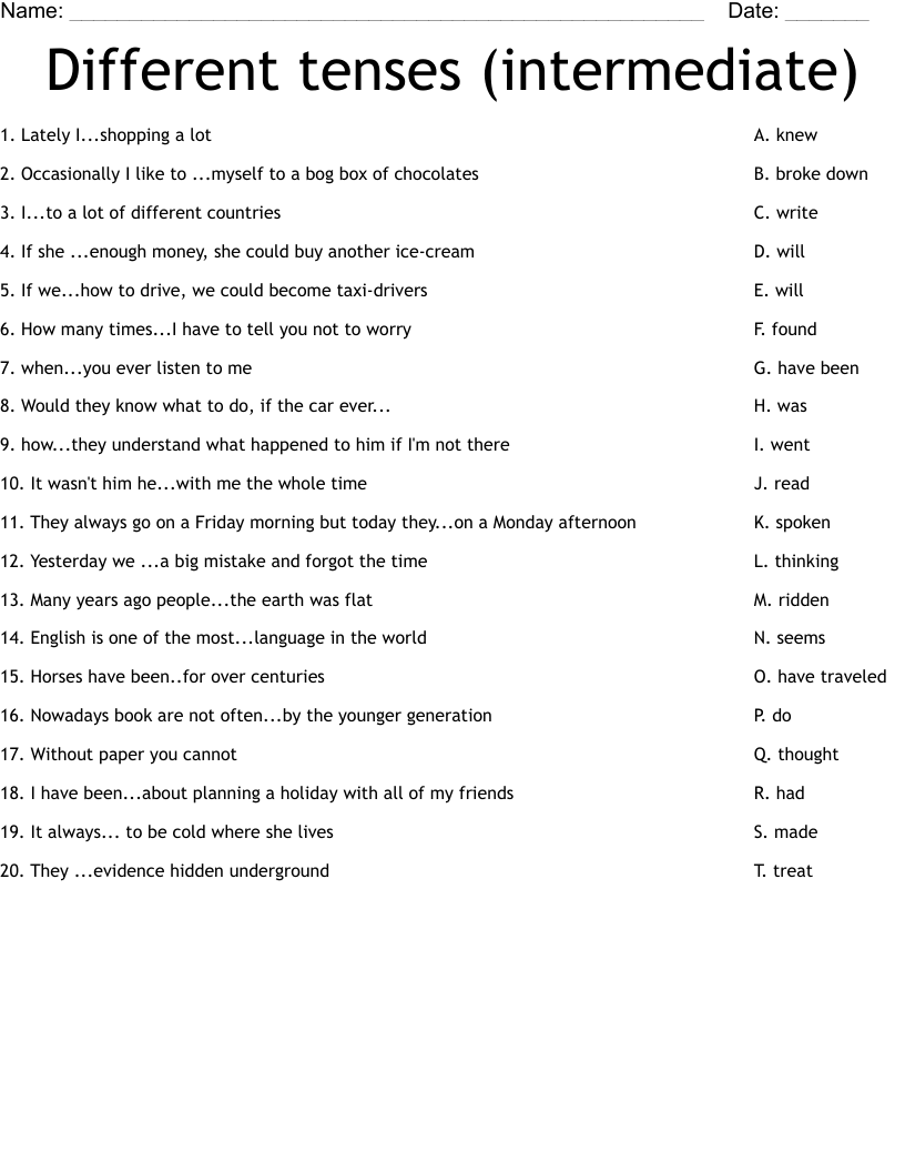 Different tenses (intermediate) Worksheet