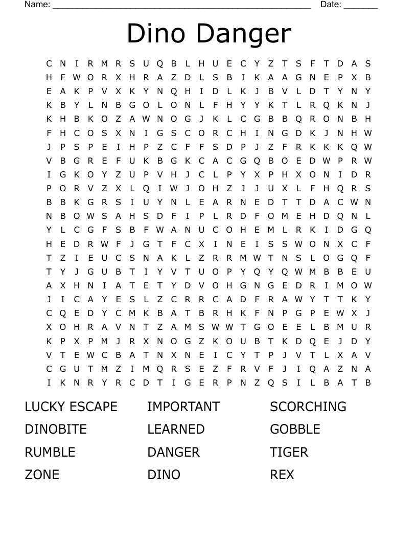 Dino Danger Word Search