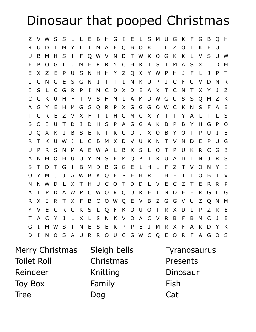 Dinosaur that pooped Christmas Word Search