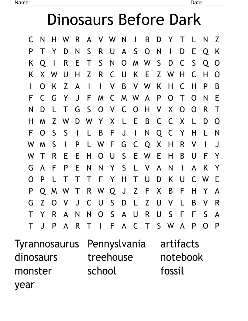 Dinosaurs Before Dark Word Search
