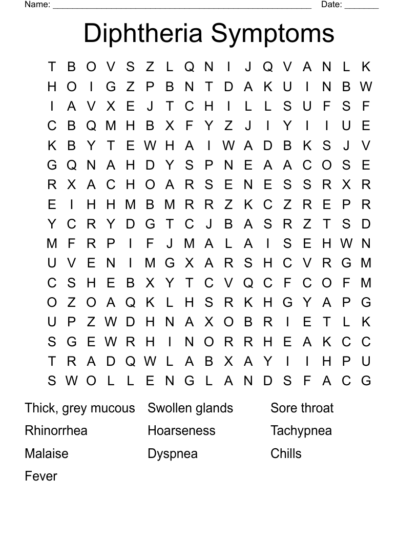 Diphtheria Symptoms Word Search