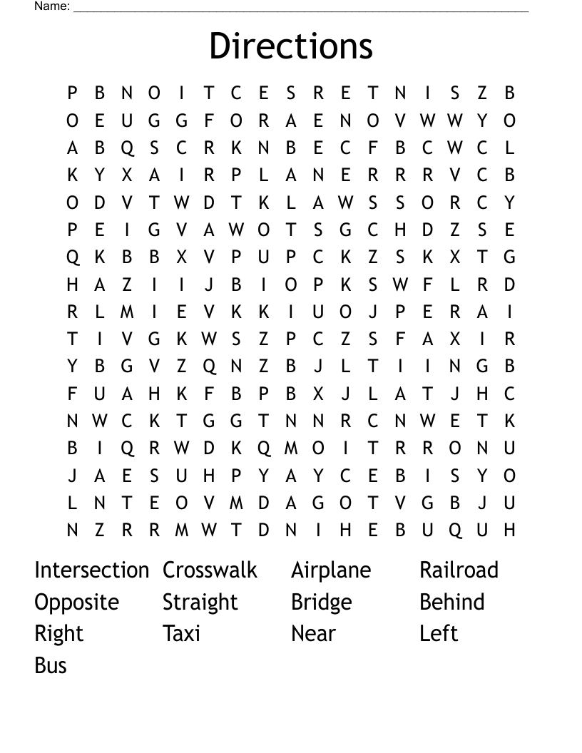 Directions Word Search WordMint