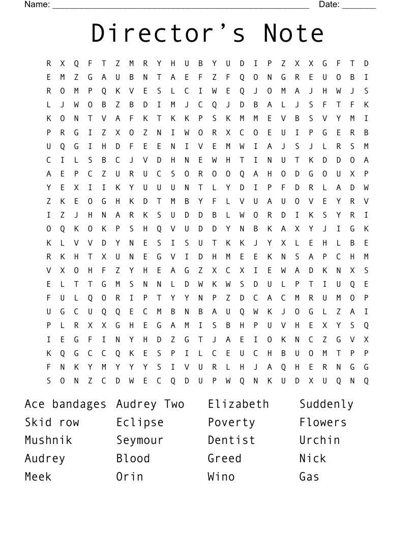 Director’s Note Word Search