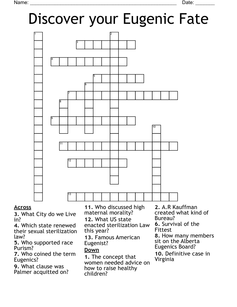 Discover your Eugenic Fate Crossword WordMint