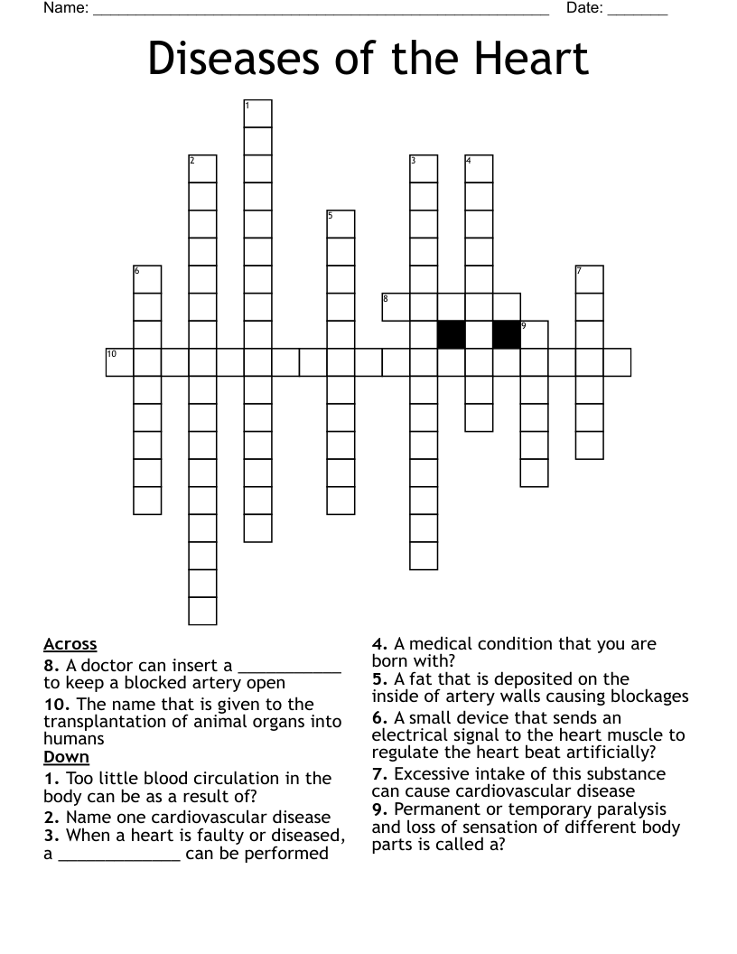 Diseases of the Heart Crossword