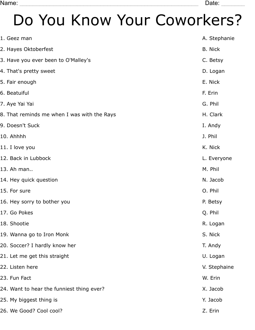 Do You Know Your Coworkers Worksheet WordMint