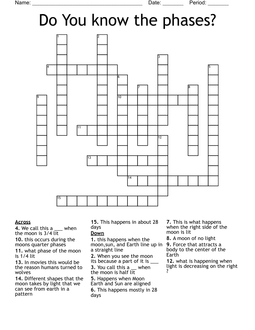 Moon Phases Crossword WordMint