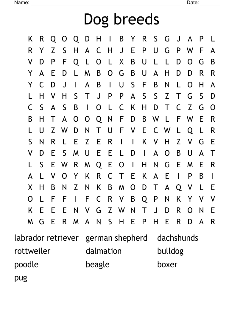 Dog breeds Word Search