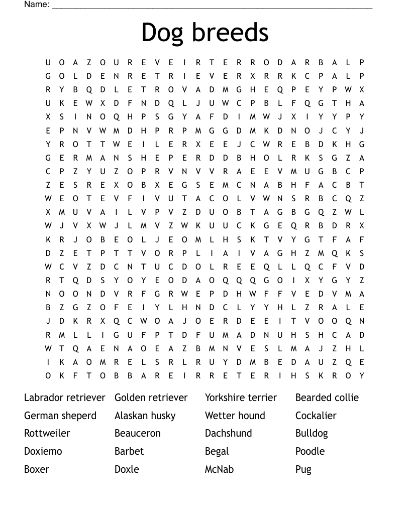 Dog breeds  Word Search