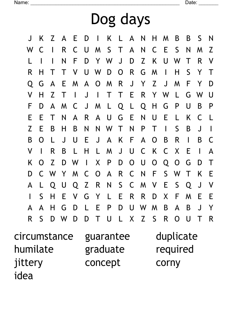 Dog Days Word Search WordMint