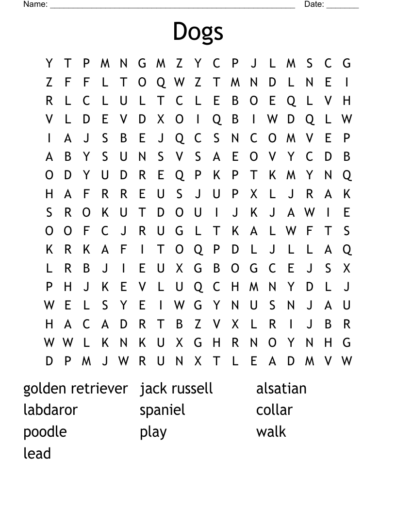Dog Word Search Puzzles Printable