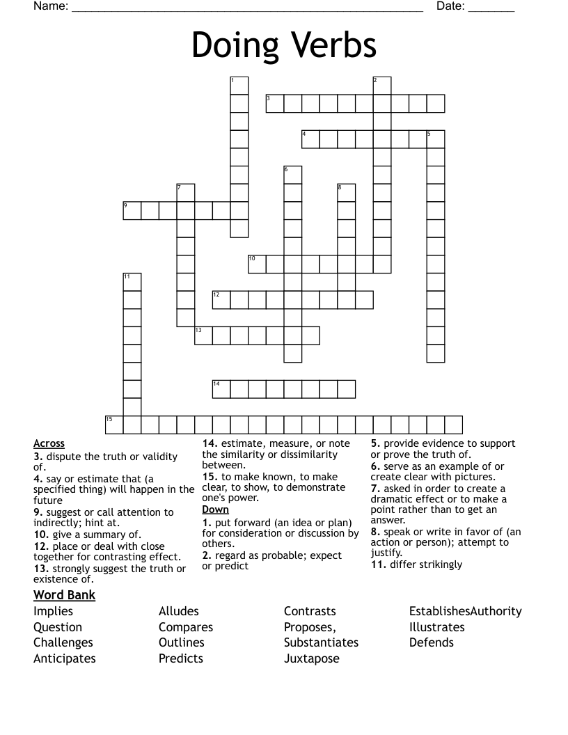 Doing Verbs Crossword