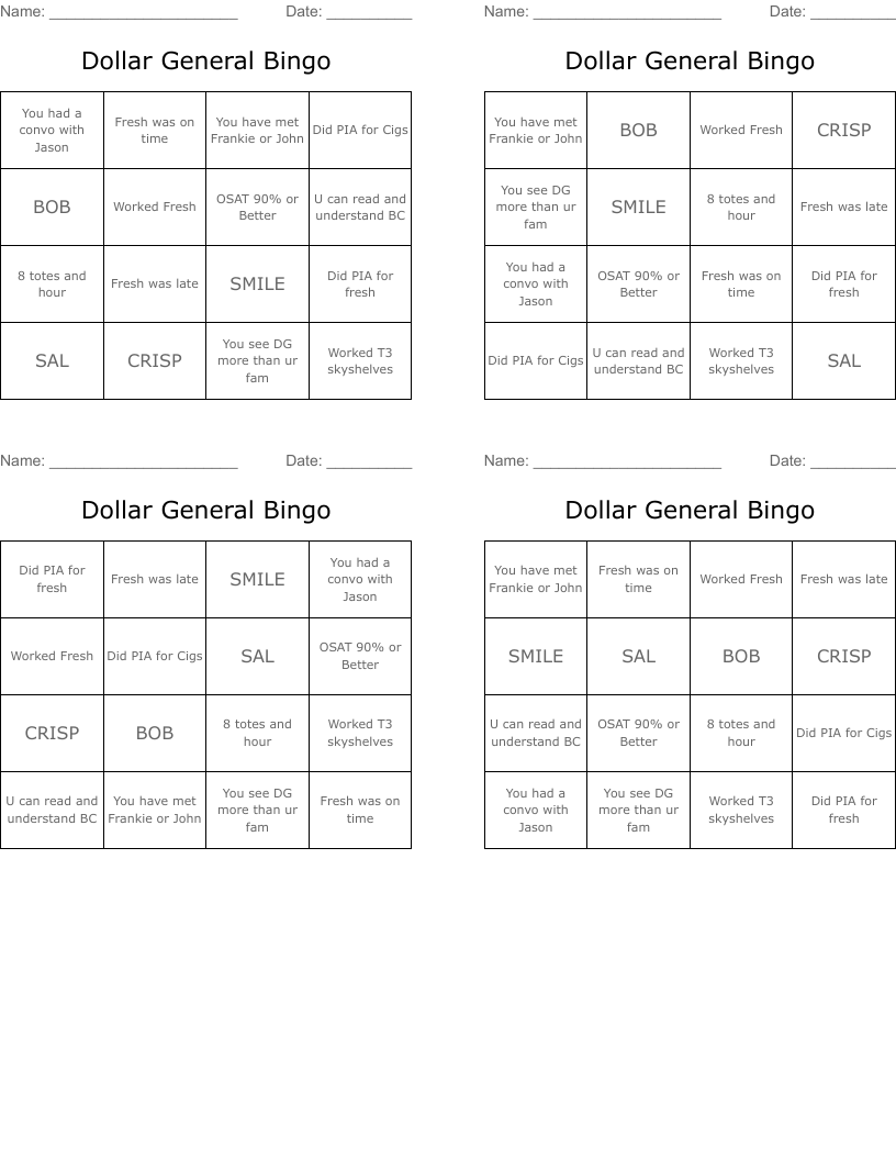 Dollar General Bingo WordMint