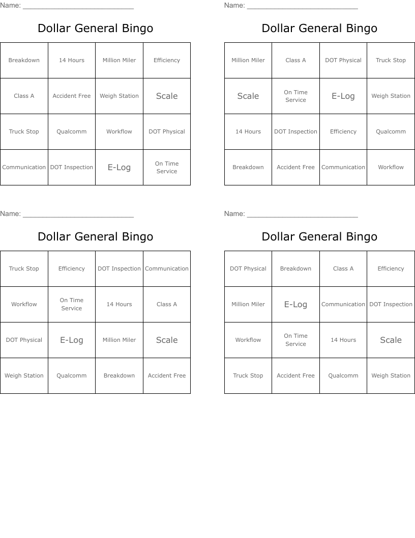 Dollar General Bingo WordMint