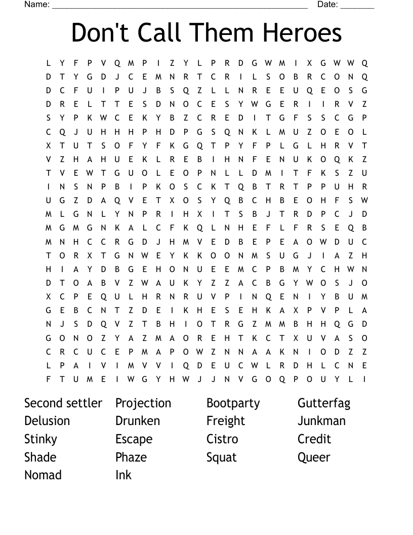 Don't Call Them Heroes Word Search