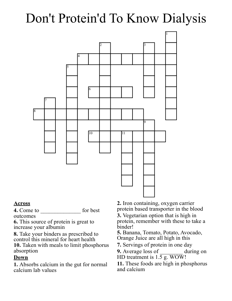 Don't Protein'd To Know Dialysis  Crossword