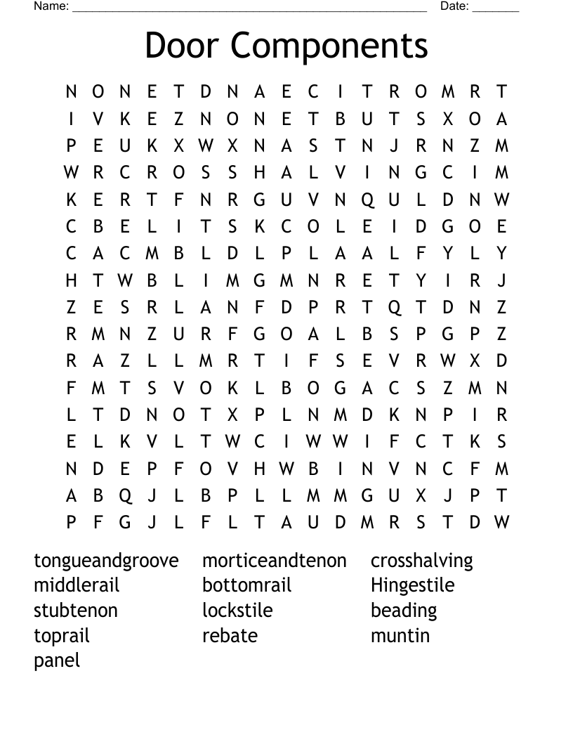 Door Components Word Search
