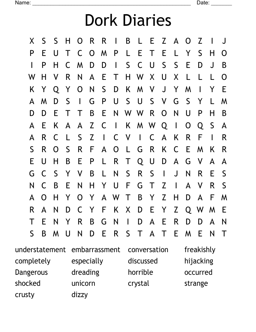 Dork Diaries Word Search