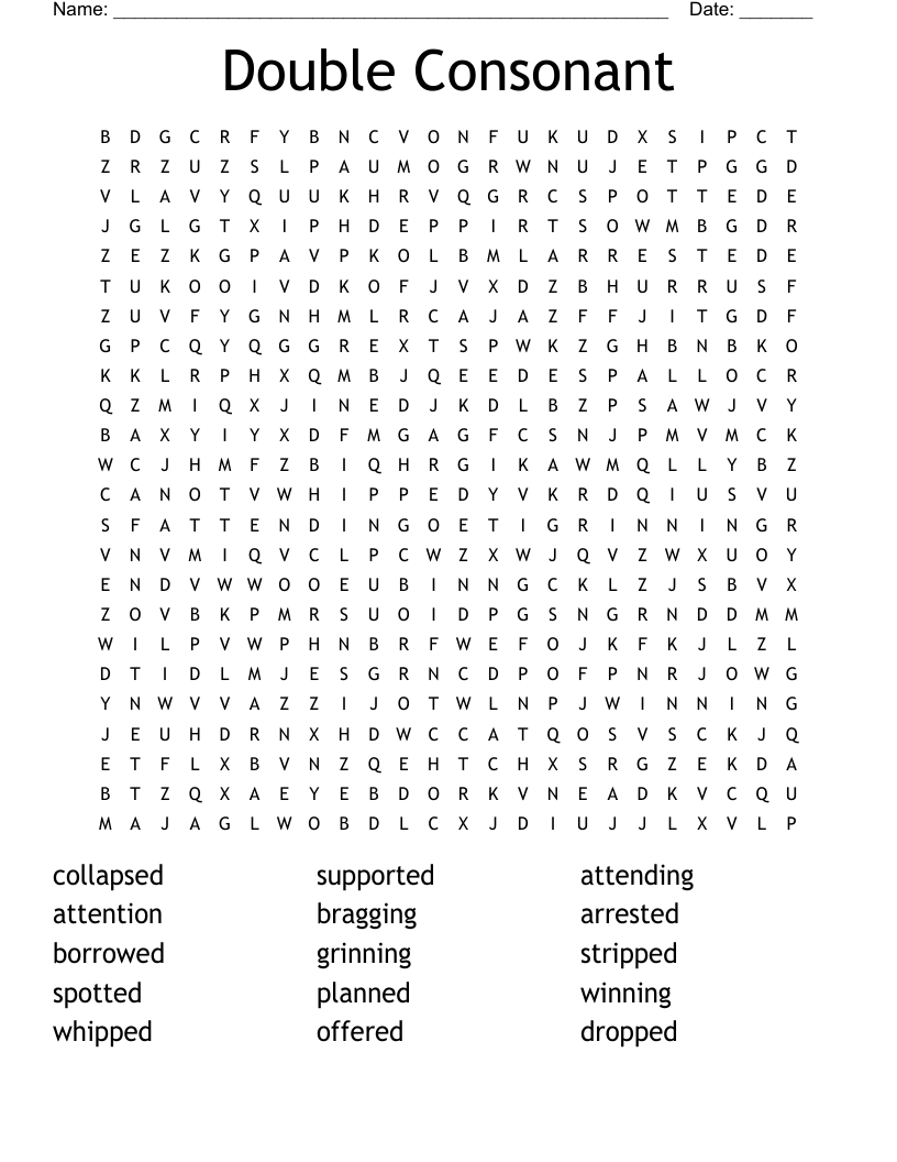 Double Consonant Word Search WordMint