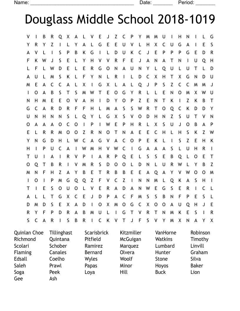 Douglass Middle School 2018-1019 Word Search