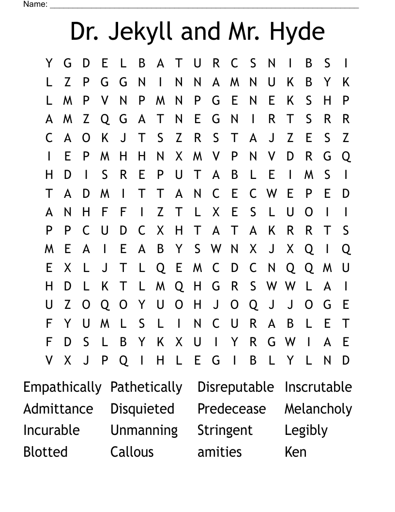 Dr. Jekyll and Mr. Hyde Word Search