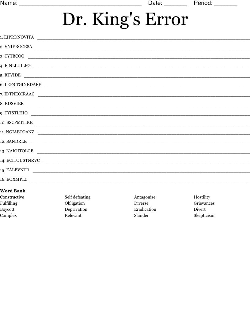 Dr. King's Error Word Scramble