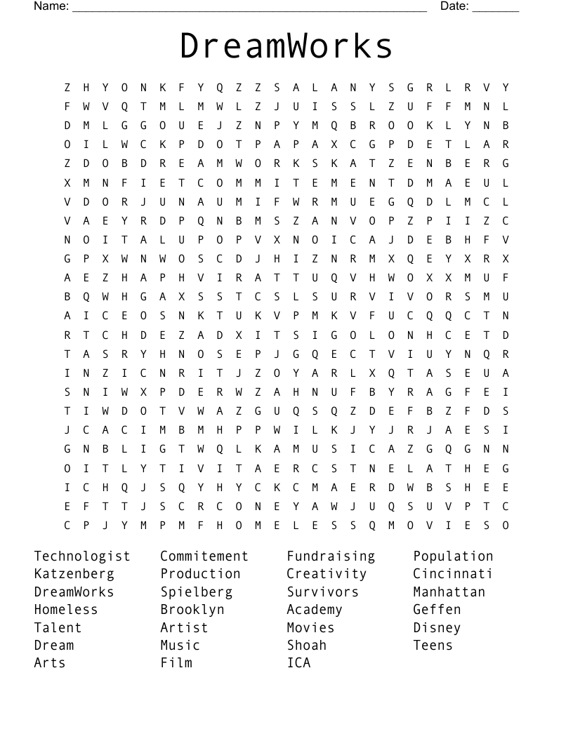 DreamWorks Word Search