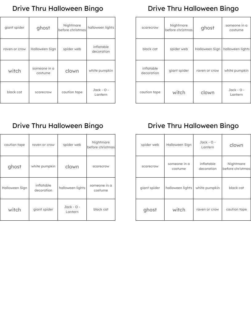 Drive Thru Halloween Bingo