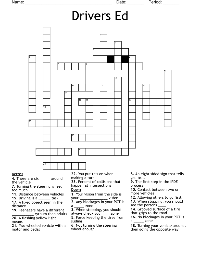 Drivers Ed Crossword Puzzle Answers Dietper