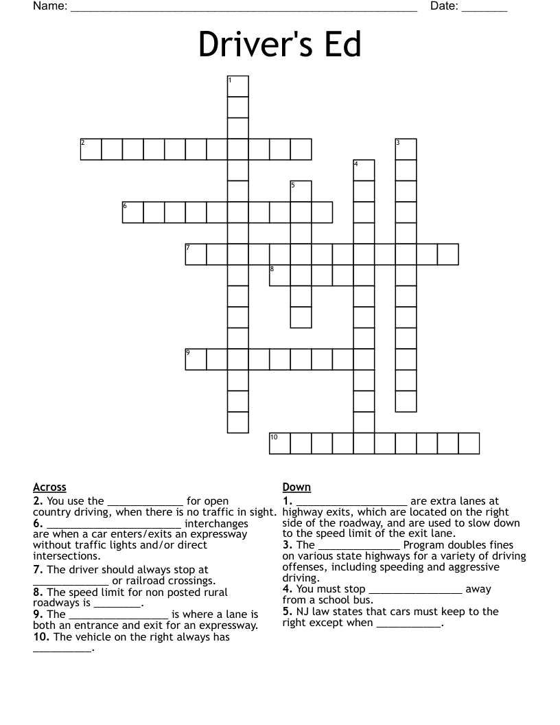 Drivers ED Word Scramble WordMint