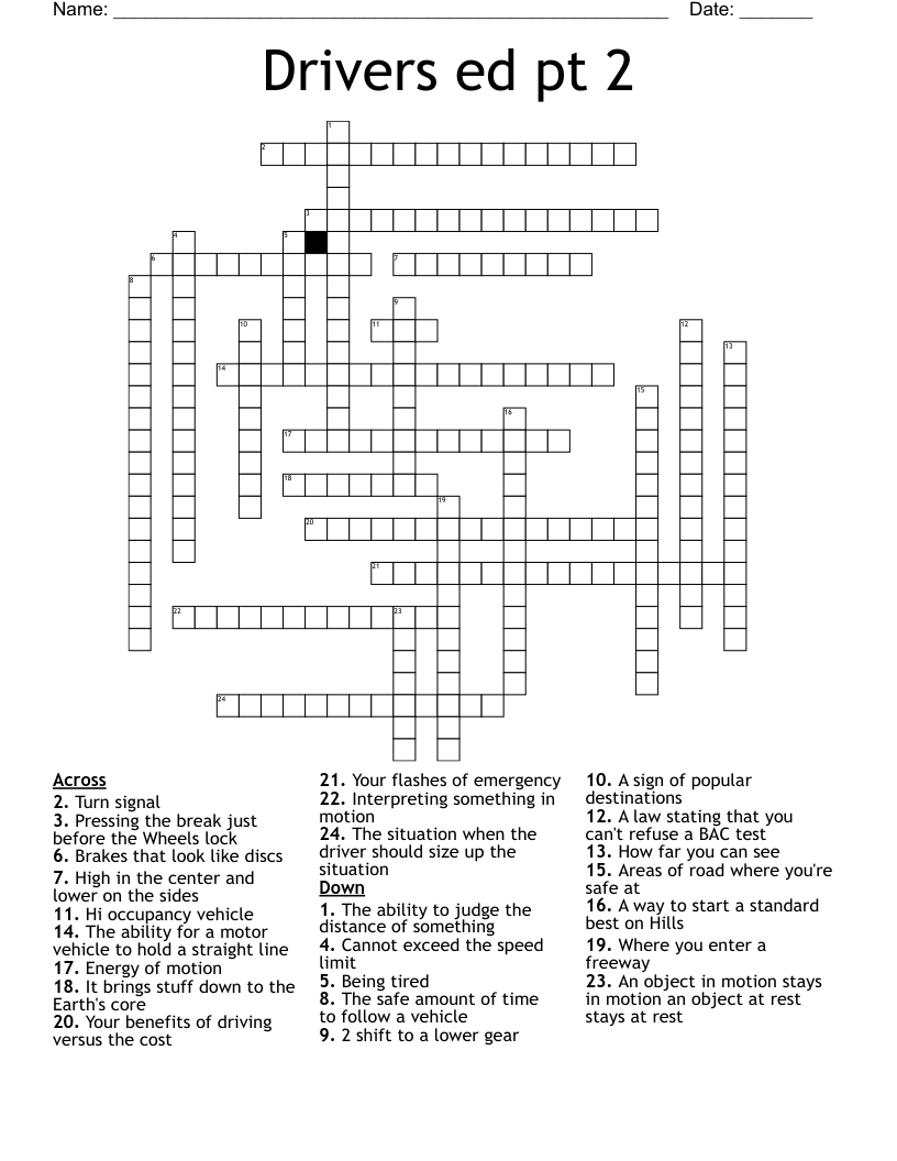  2 Drivers Ed Vocab Crossword WordMint