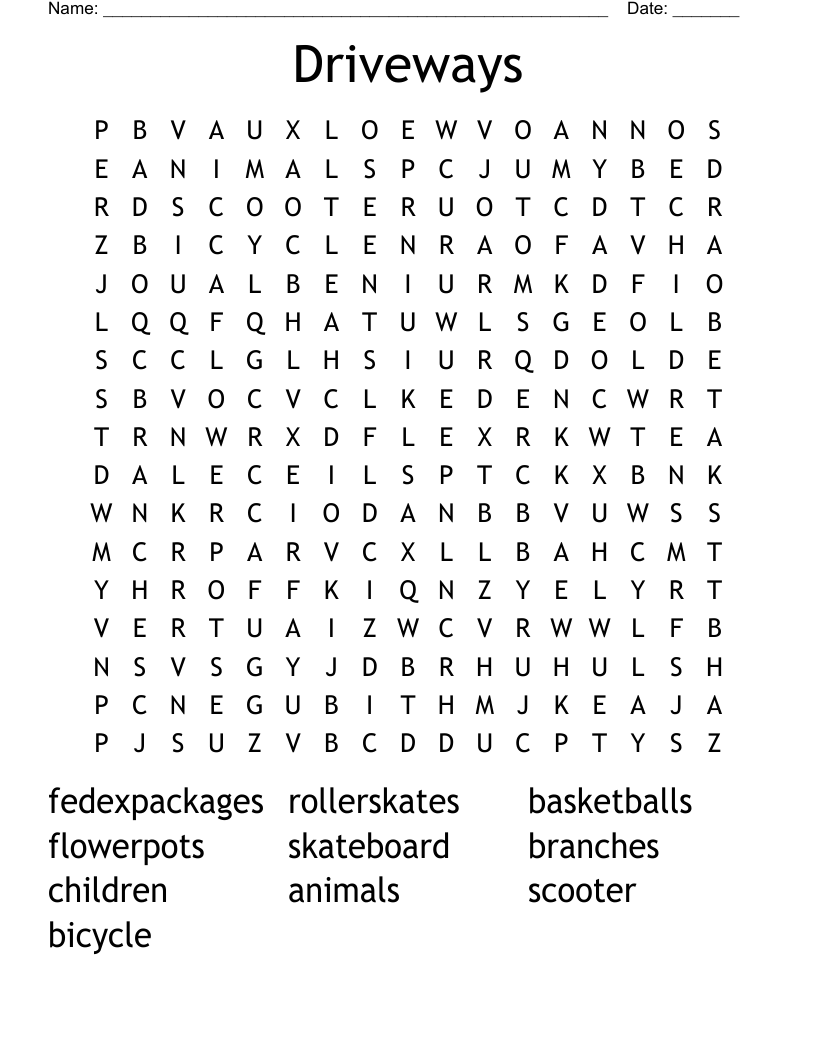 Driveways Word Search