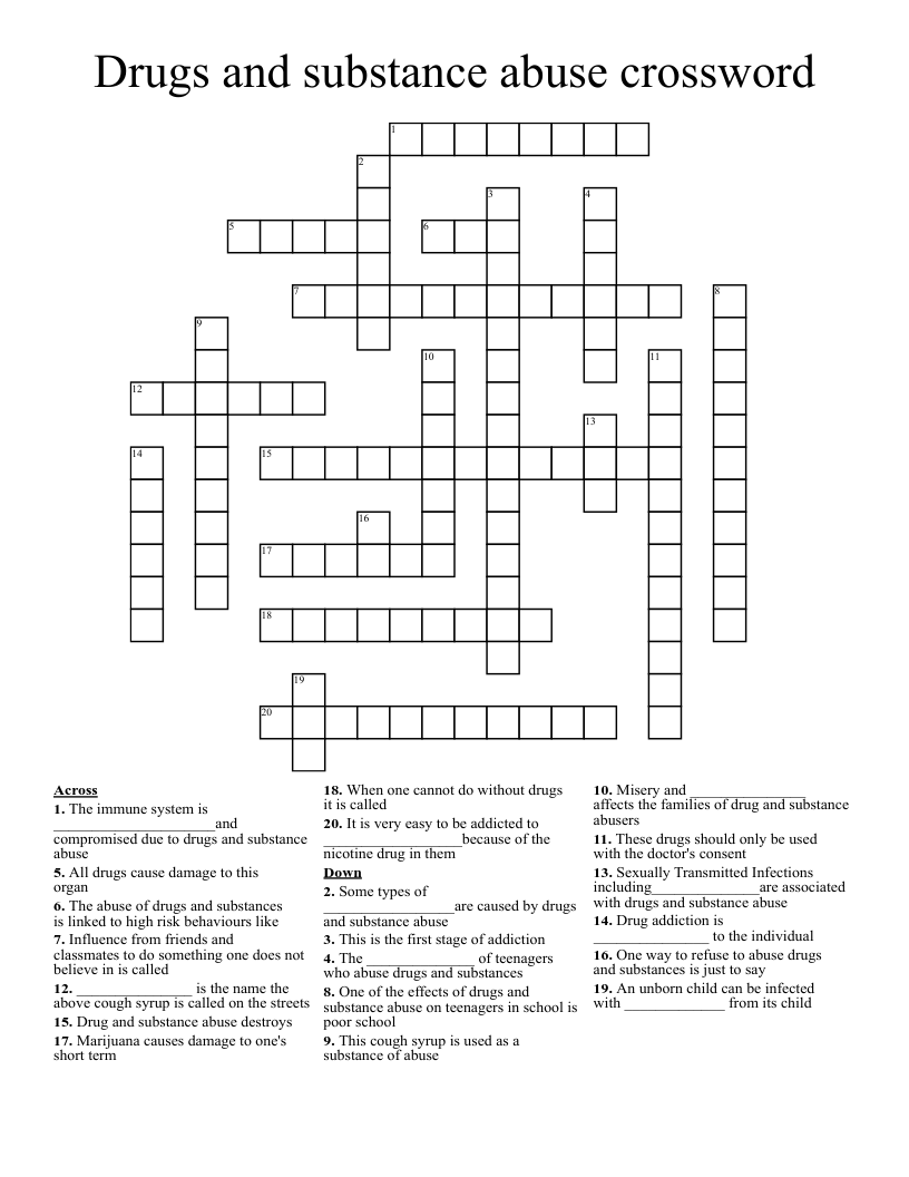 Drugs And Substance Abuse Crossword WordMint