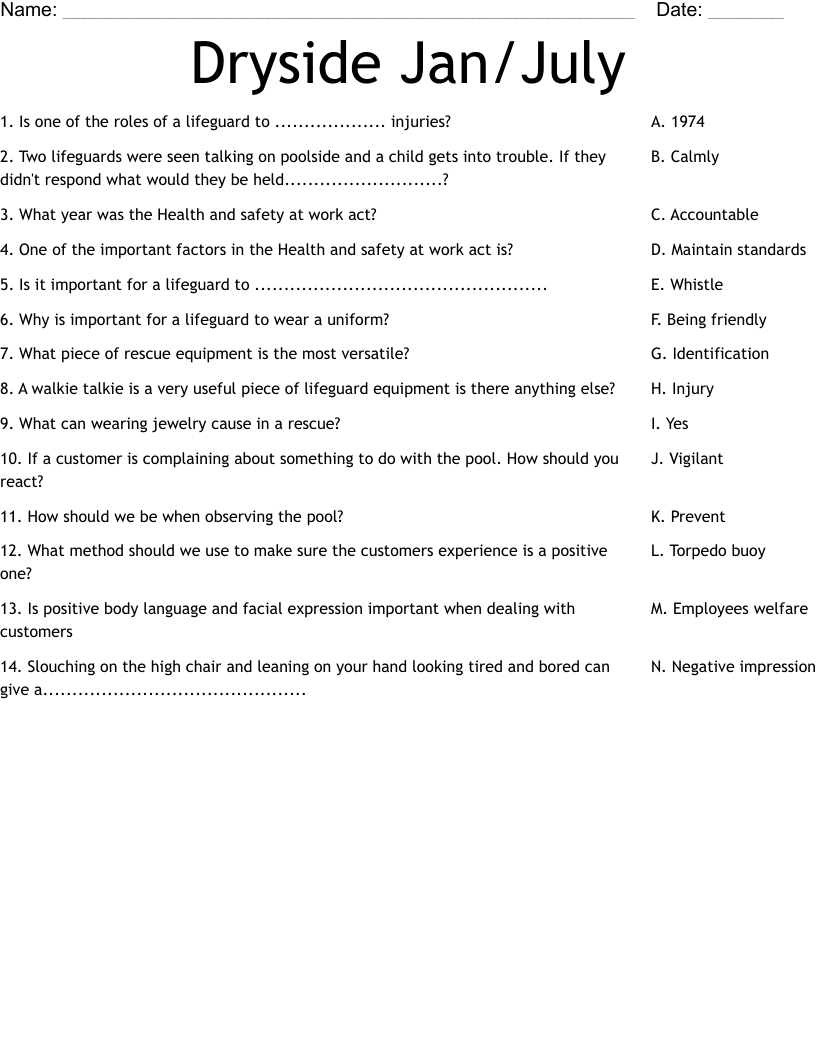 Dryside Jan/July Worksheet