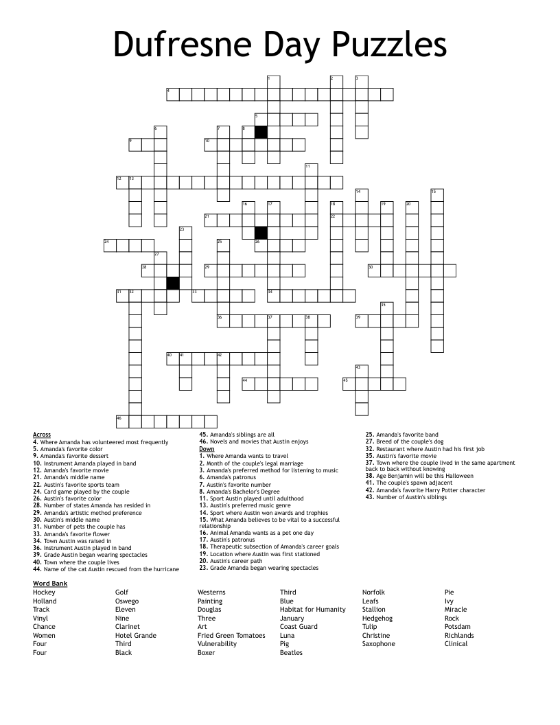 Dufresne Day Puzzles Crossword