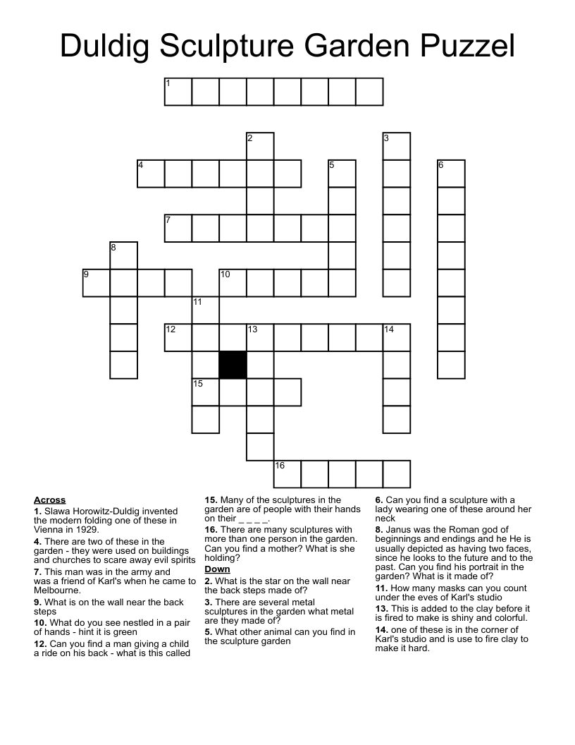 Duldig Sculpture Garden Puzzel Crossword WordMint