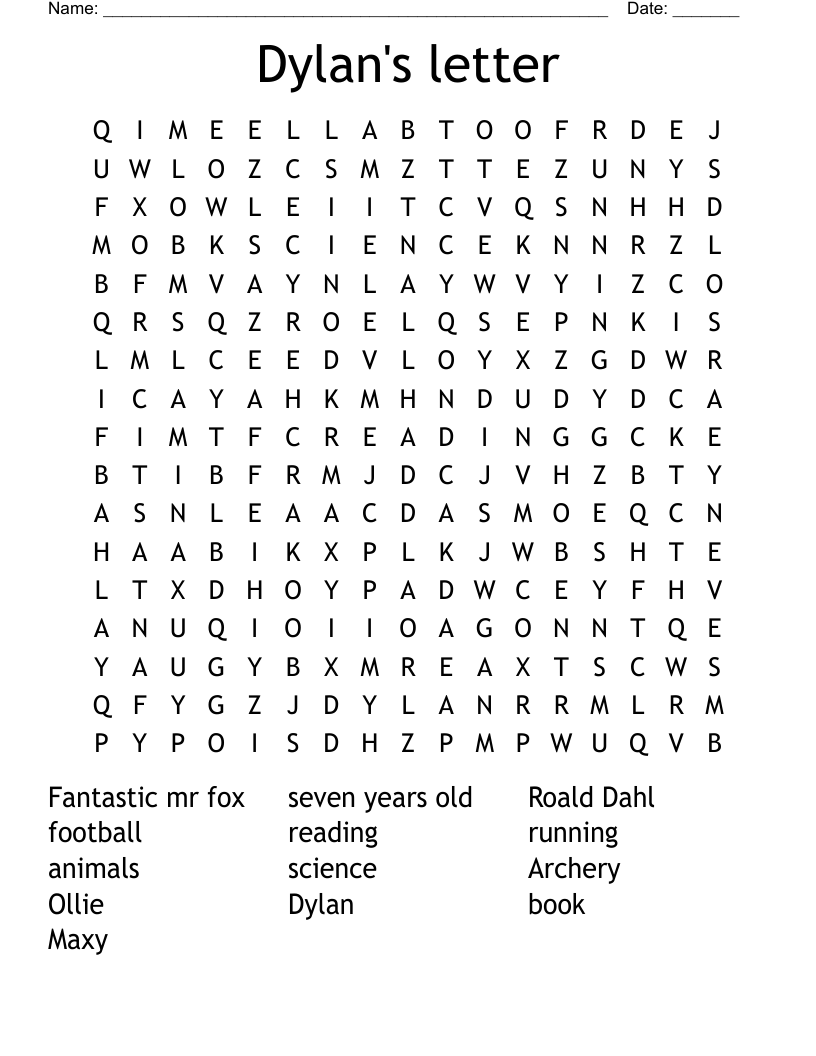 Dylan's letter Word Search