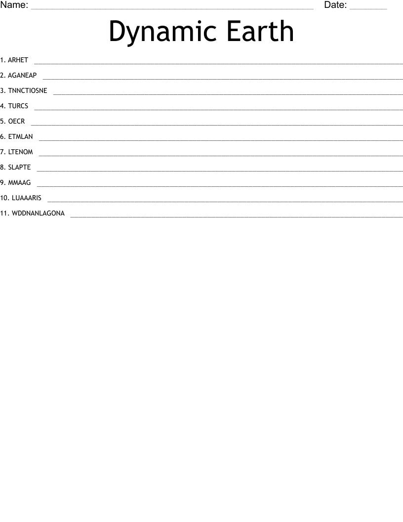 Dynamic Earth  Word Scramble