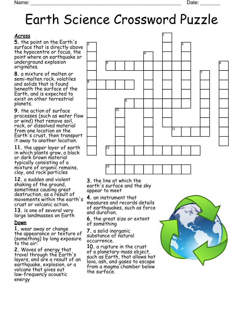Earth Science Crossword Puzzle - WordMint