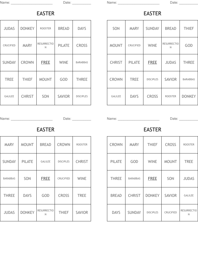 EASTER Bingo Cards