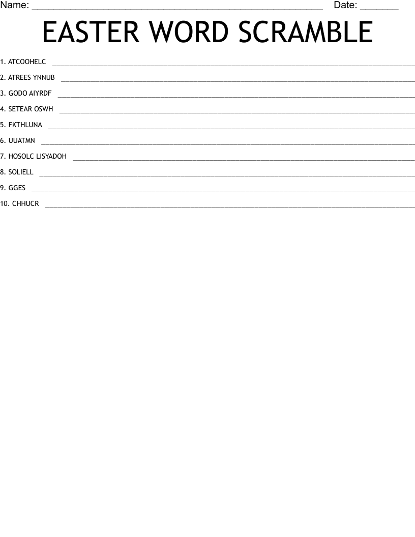 EASTER WORD SCRAMBLE